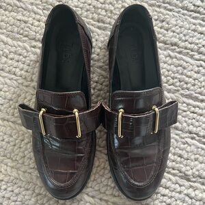 Tibi Morris Loafer in Dark Brown Printed Croc Leather